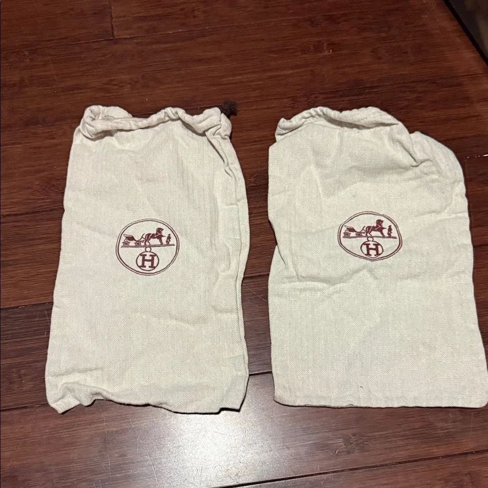 Linen Hermès Beige Dust Bags with Logo - 2 Small Dust Bags LIKE NEW Drawstring